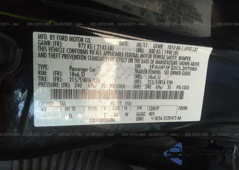 2012 Ford Focus Se from USA, damaged, VIN 1FAHP3F23CL207080